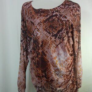 NWT Kathy Ireland Women’s 2X Brown Snakeskin Print Long Sleeve Blouse